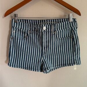 American Eagle Outfitters Striped Jean Shorts - Blue and White